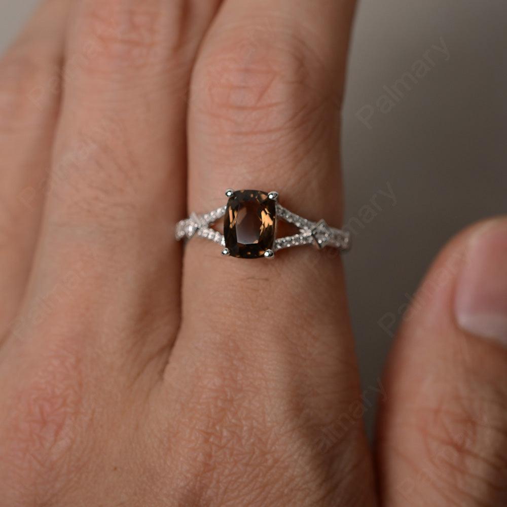 Cushion Cut Smoky Quartz  Promise Ring - Palmary