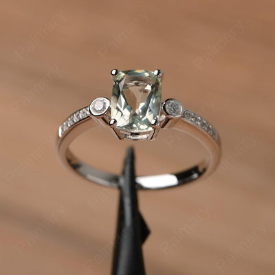 Cushion Cut Green Amethyst Promise Rings - Palmary