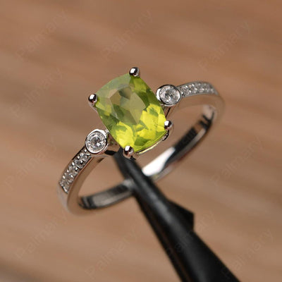 Cushion Cut Peridot Promise Rings - Palmary