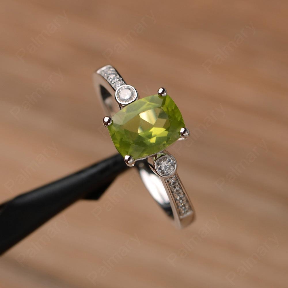 Cushion Cut Peridot Promise Rings - Palmary