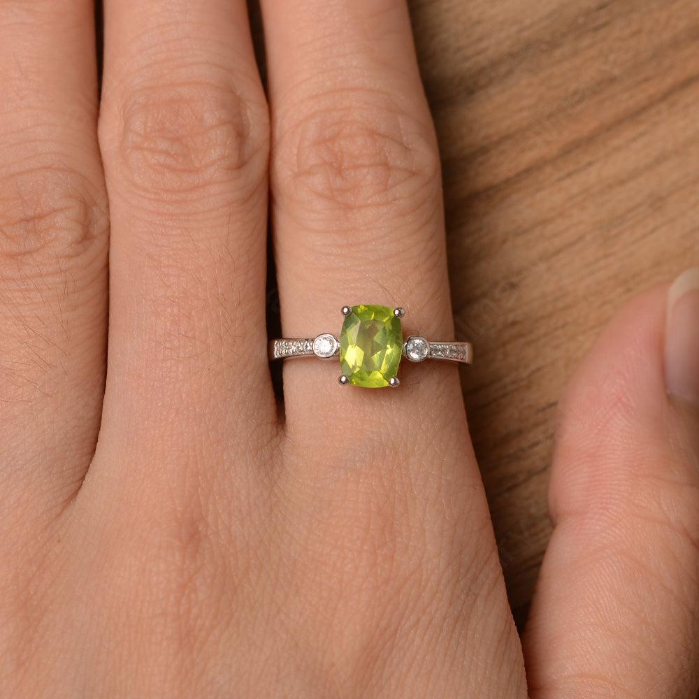 Cushion Cut Peridot Promise Rings - Palmary