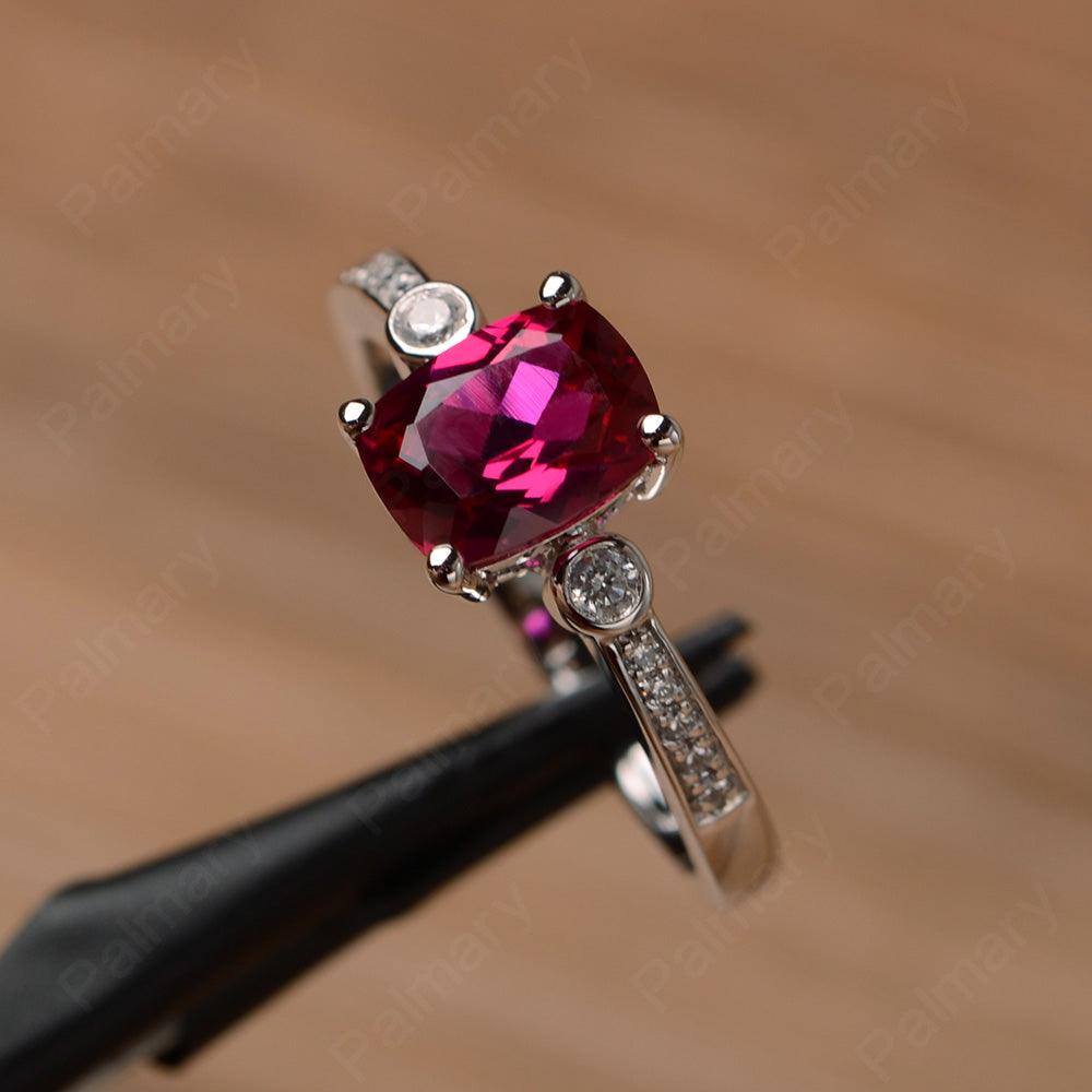 Cushion Cut Ruby Promise Rings - Palmary