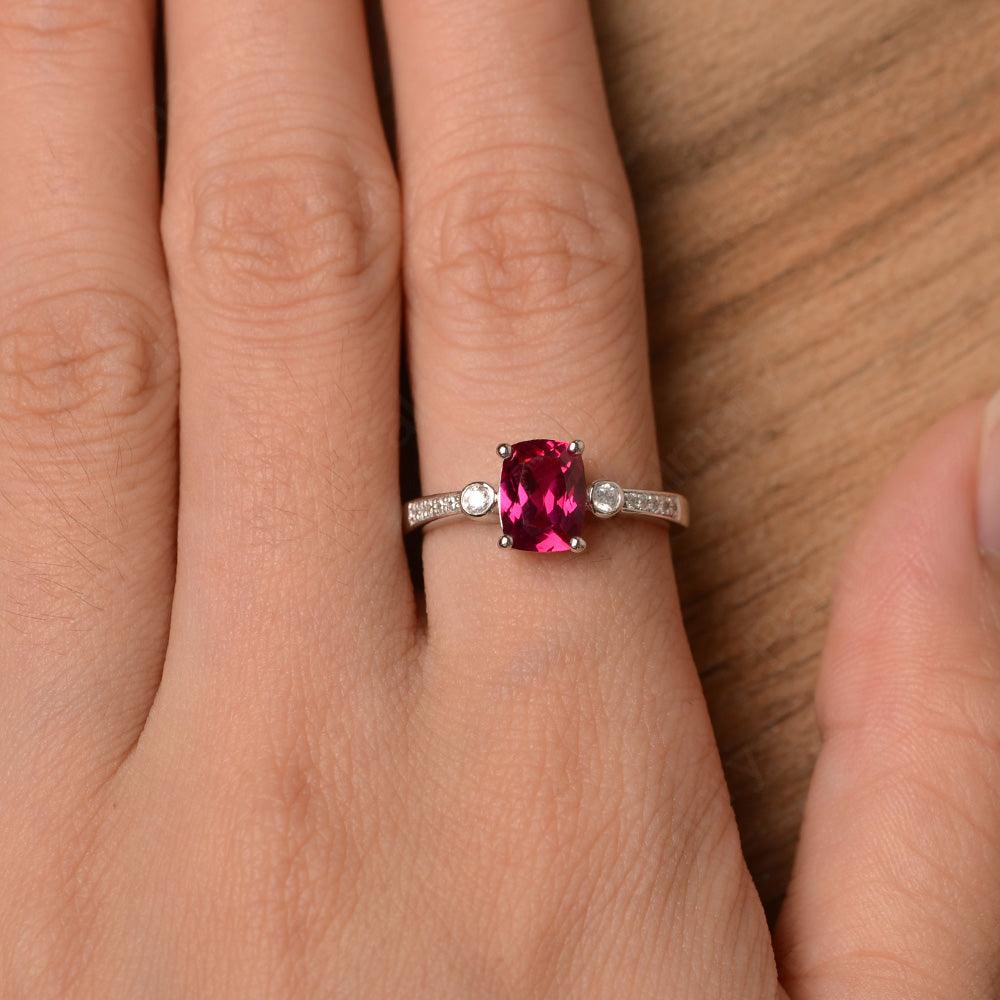 Cushion Cut Ruby Promise Rings - Palmary
