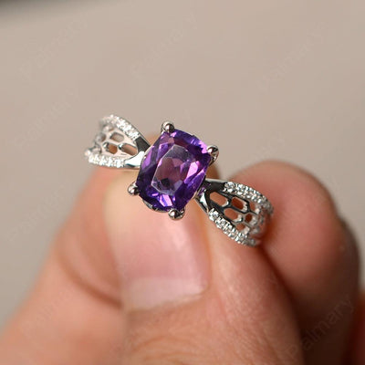 Cushion Cut Art Deco Amethyst Wedding Ring - Palmary