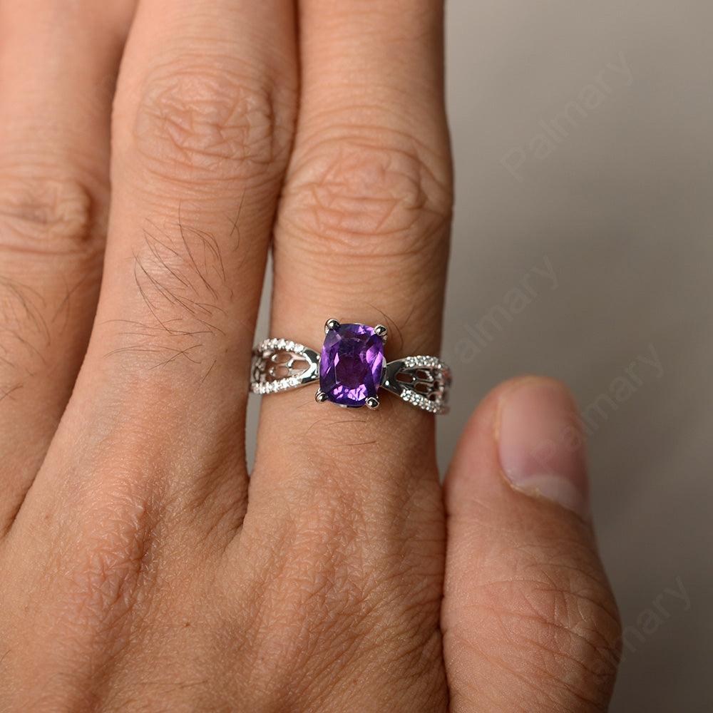 Cushion Cut Art Deco Amethyst Wedding Ring - Palmary