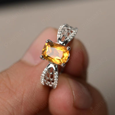 Cushion Cut Art Deco Citrine Wedding Ring - Palmary