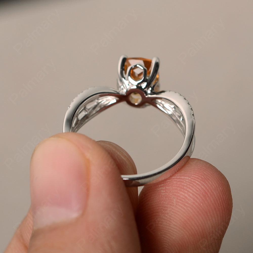 Cushion Cut Art Deco Citrine Wedding Ring - Palmary