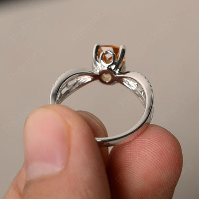 Cushion Cut Art Deco Citrine Wedding Ring - Palmary