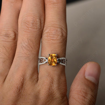 Cushion Cut Art Deco Citrine Wedding Ring - Palmary