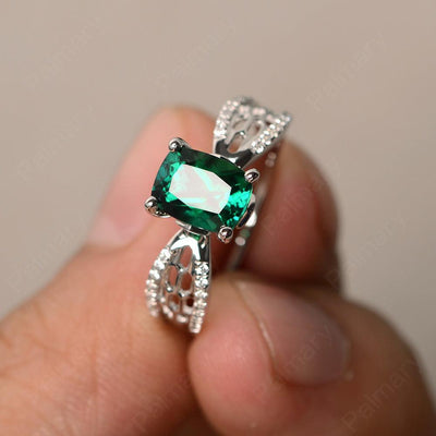 Cushion Cut Art Deco Emerald Wedding Ring - Palmary