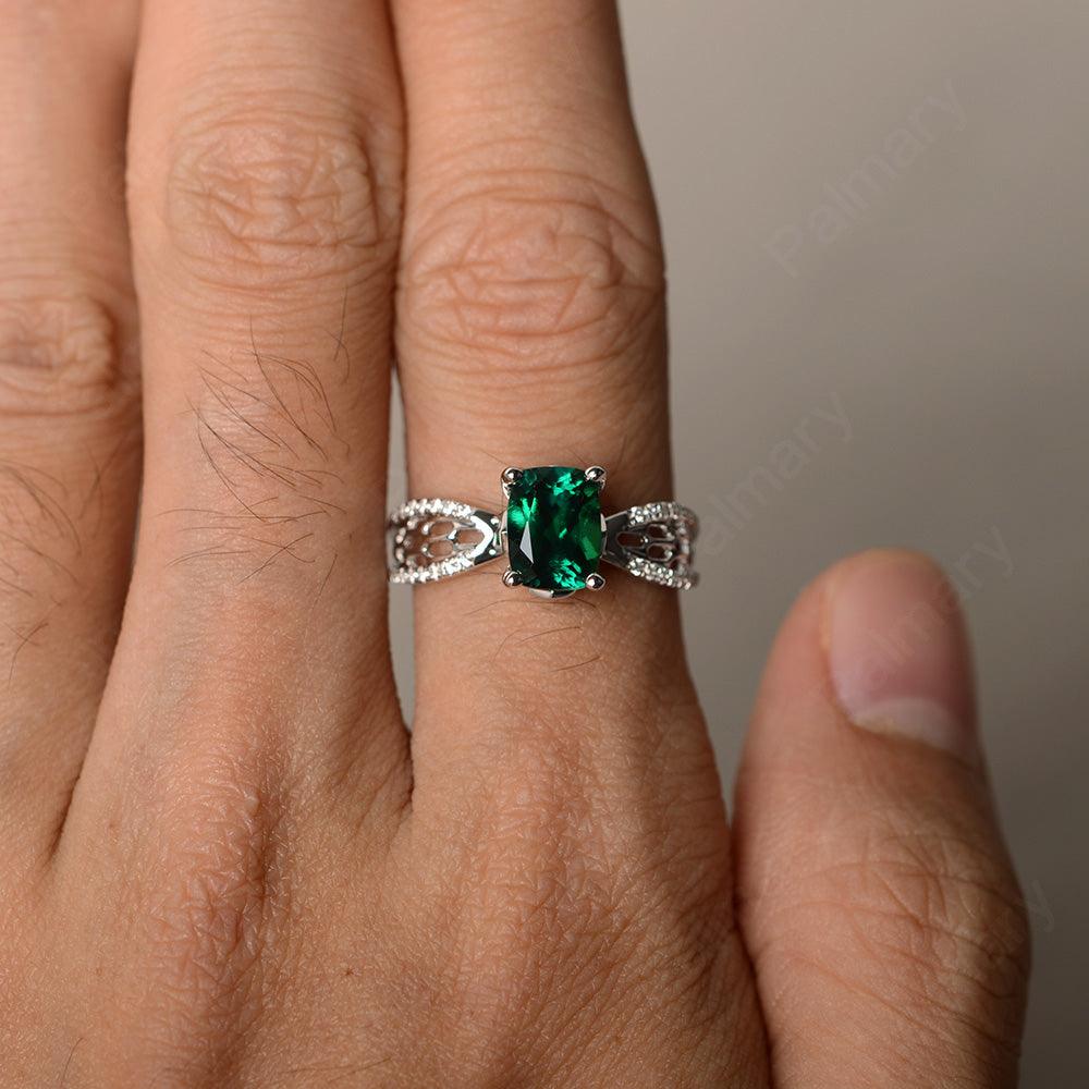 Cushion Cut Art Deco Emerald Wedding Ring - Palmary