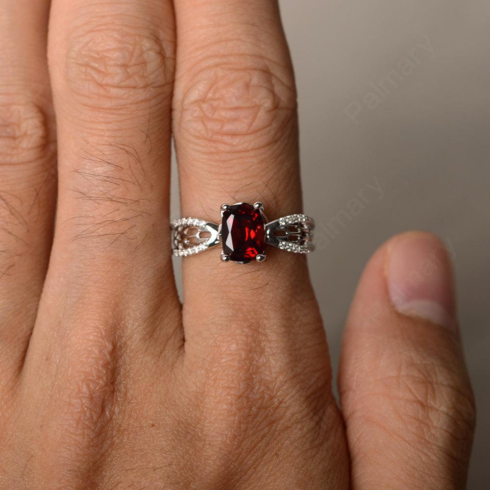 Cushion Cut Art Deco Garnet Wedding Ring - Palmary