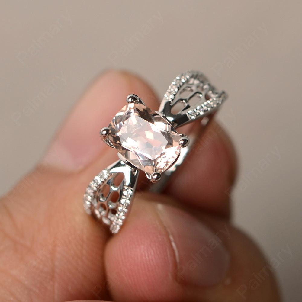 Cushion Cut Art Deco Morganite Wedding Ring - Palmary