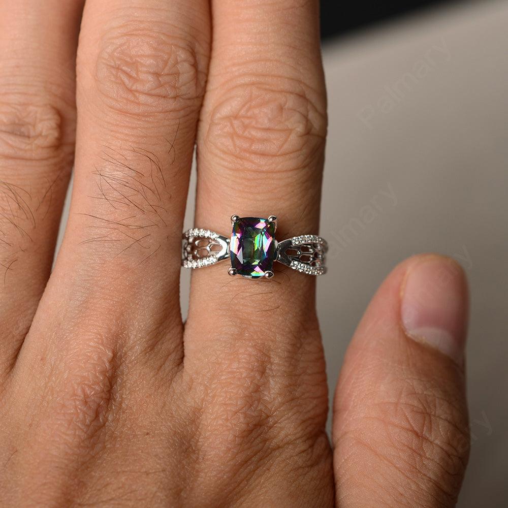Cushion Cut Art Deco Mystic Topaz Wedding Ring - Palmary