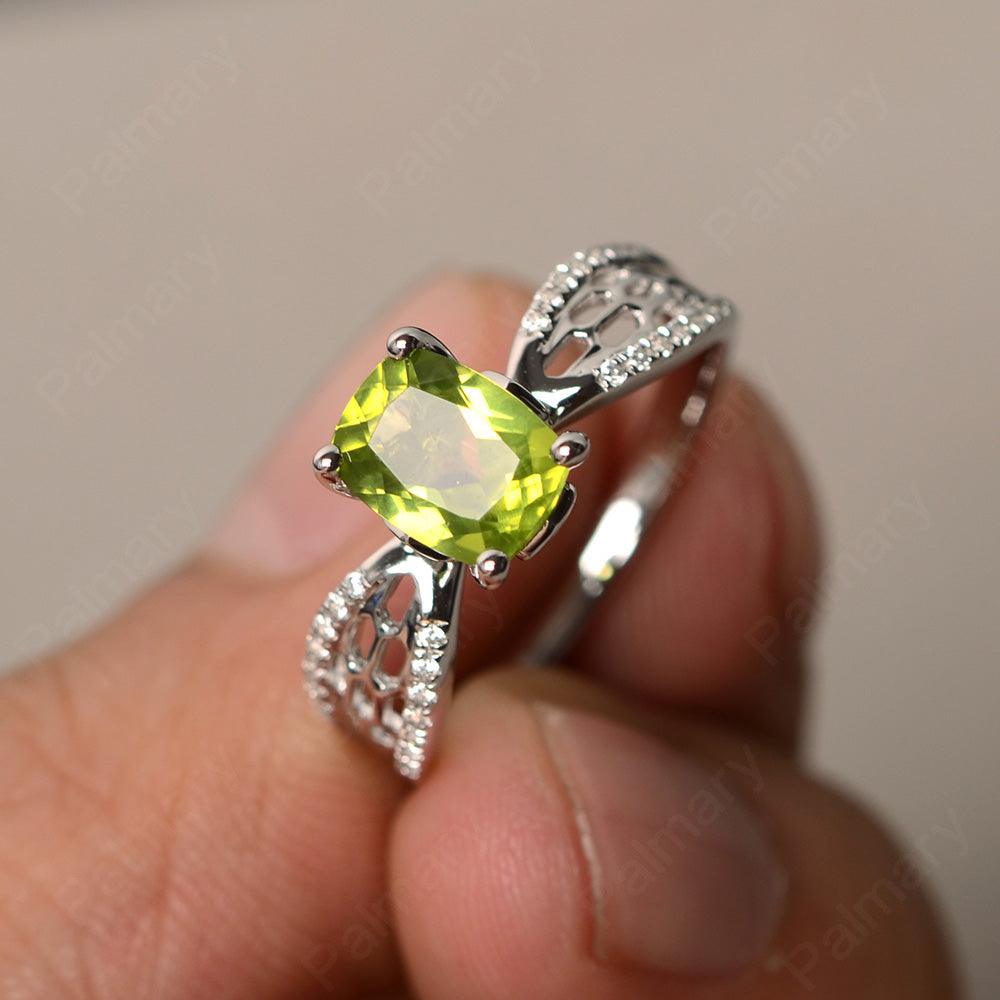 Cushion Cut Art Deco Peridot Wedding Ring - Palmary