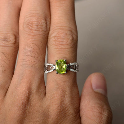 Cushion Cut Art Deco Peridot Wedding Ring - Palmary