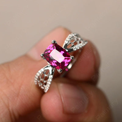 Cushion Cut Art Deco Ruby Wedding Ring - Palmary