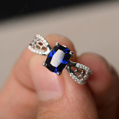 Cushion Cut Art Deco Sapphire Wedding Ring - Palmary