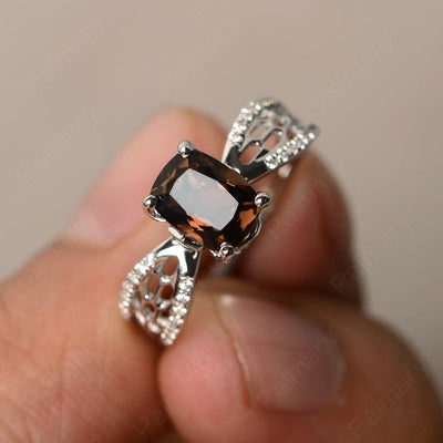 Cushion Cut Art Deco Smoky Quartz  Wedding Ring - Palmary