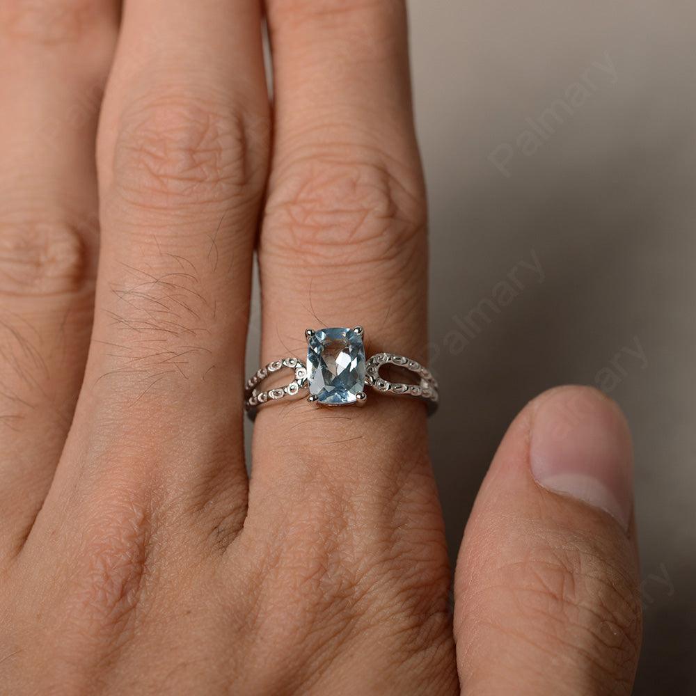 Cushion Cut Aquamarine Solitaire Ring - Palmary