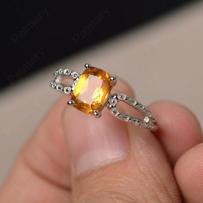 Cushion Cut Citrine Solitaire Ring - Palmary