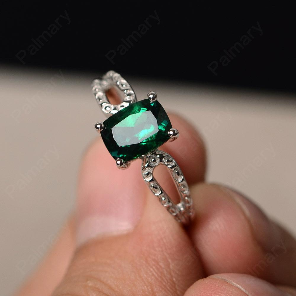 Cushion Cut Emerald Solitaire Ring - Palmary