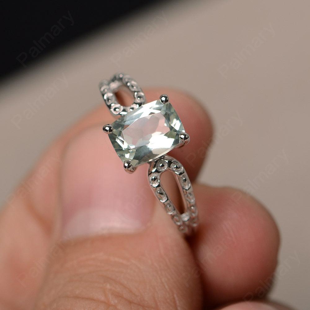 Cushion Cut Green Amethyst Solitaire Ring - Palmary