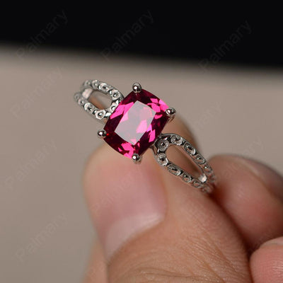Cushion Cut Ruby Solitaire Ring - Palmary