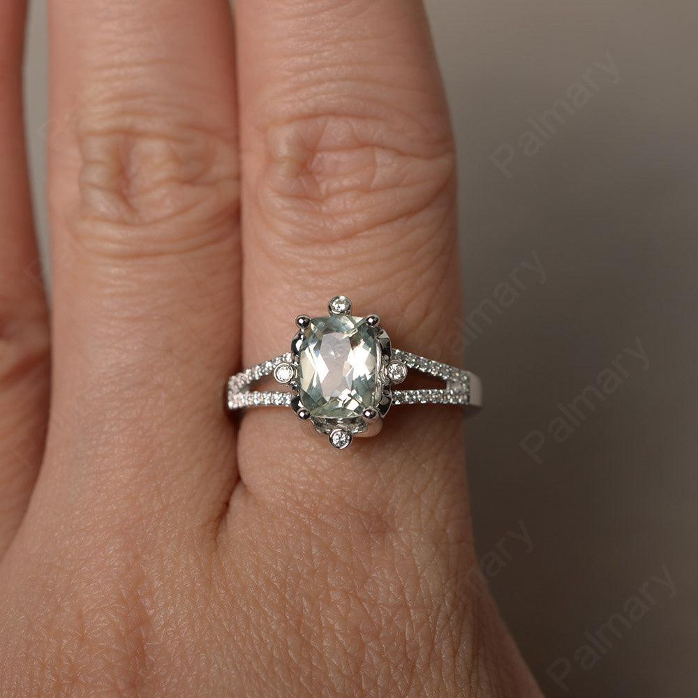 Cushion Green Amethyst Non-traditional Engagement Rings - Palmary