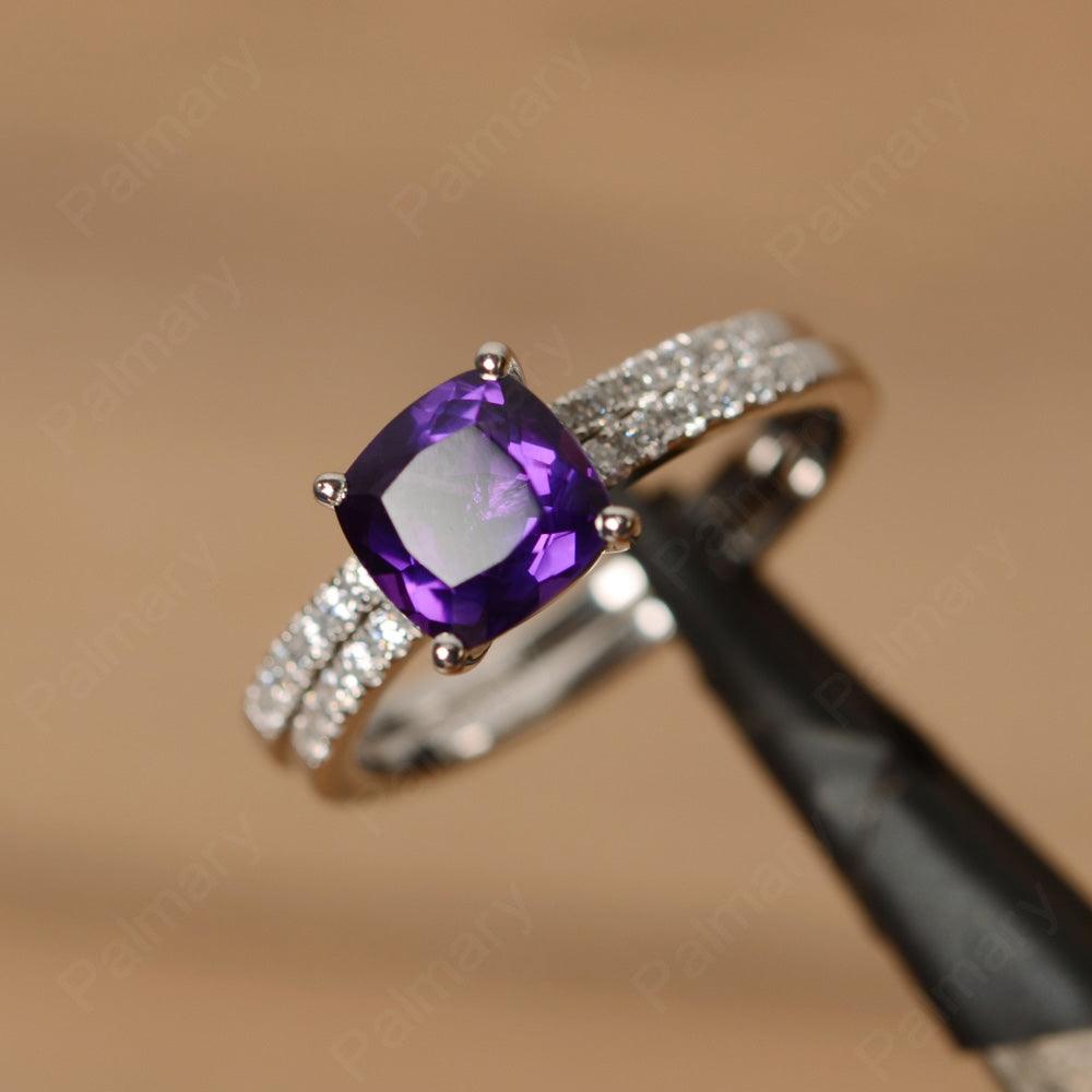 Cushion Cut Amethyst Wedding Ring Set - Palmary