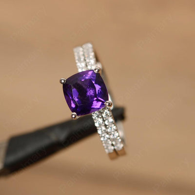 Cushion Cut Amethyst Wedding Ring Set - Palmary