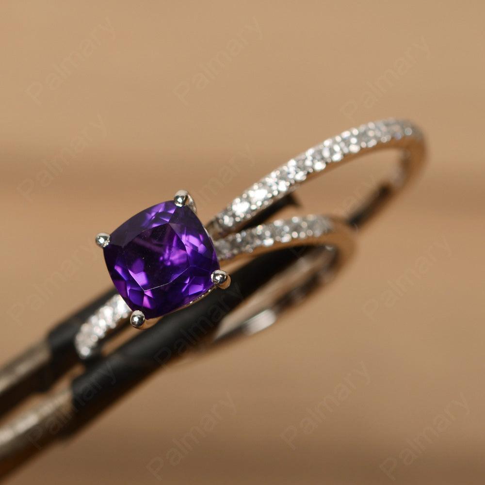 Cushion Cut Amethyst Wedding Ring Set - Palmary