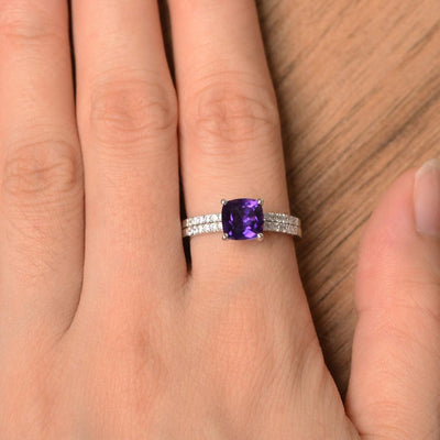 Cushion Cut Amethyst Wedding Ring Set - Palmary