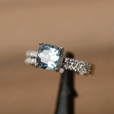 Cushion Cut Aquamarine Wedding Ring Set - Palmary