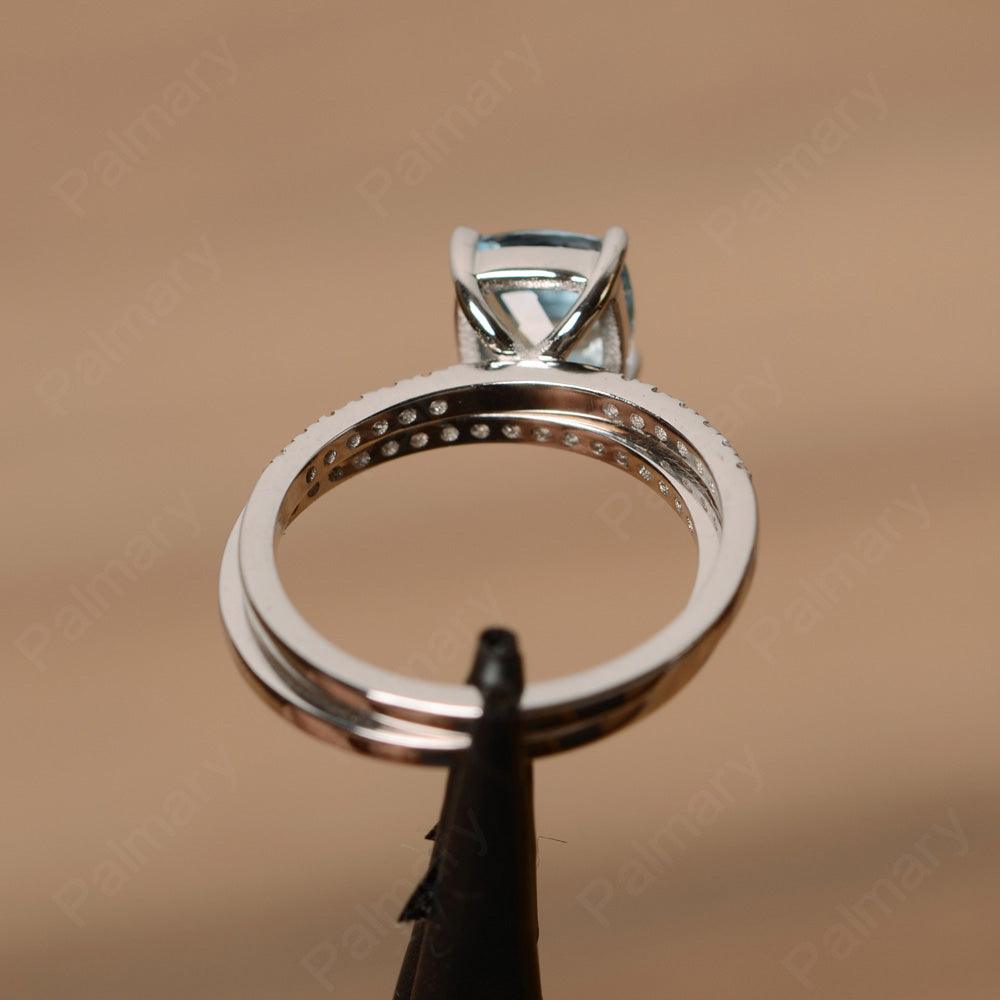 Cushion Cut Aquamarine Wedding Ring Set - Palmary