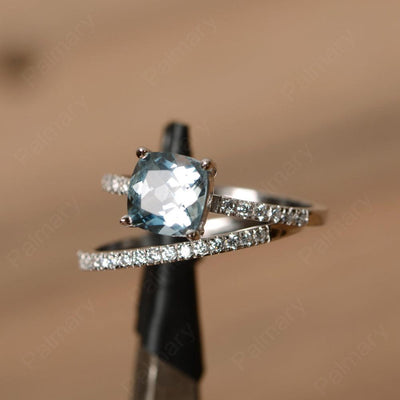 Cushion Cut Aquamarine Wedding Ring Set - Palmary