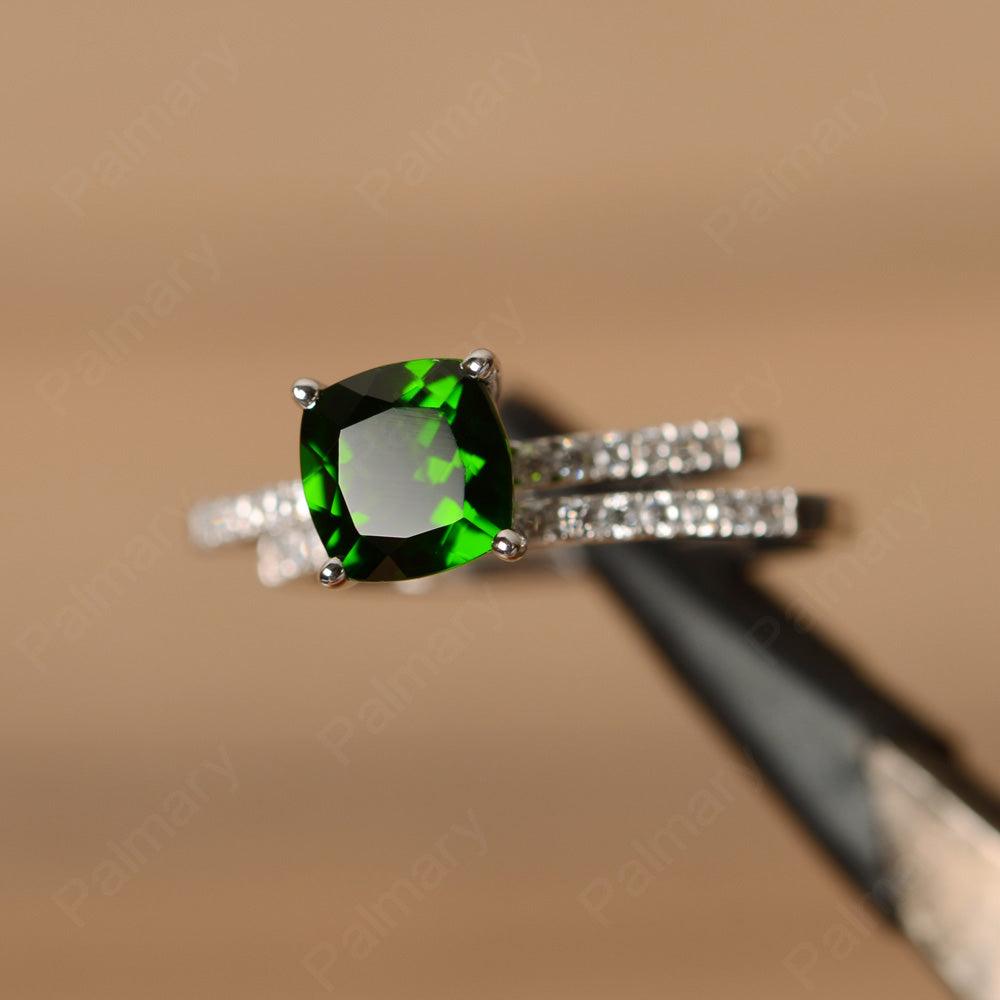 Cushion Cut Diopside Wedding Ring Set - Palmary