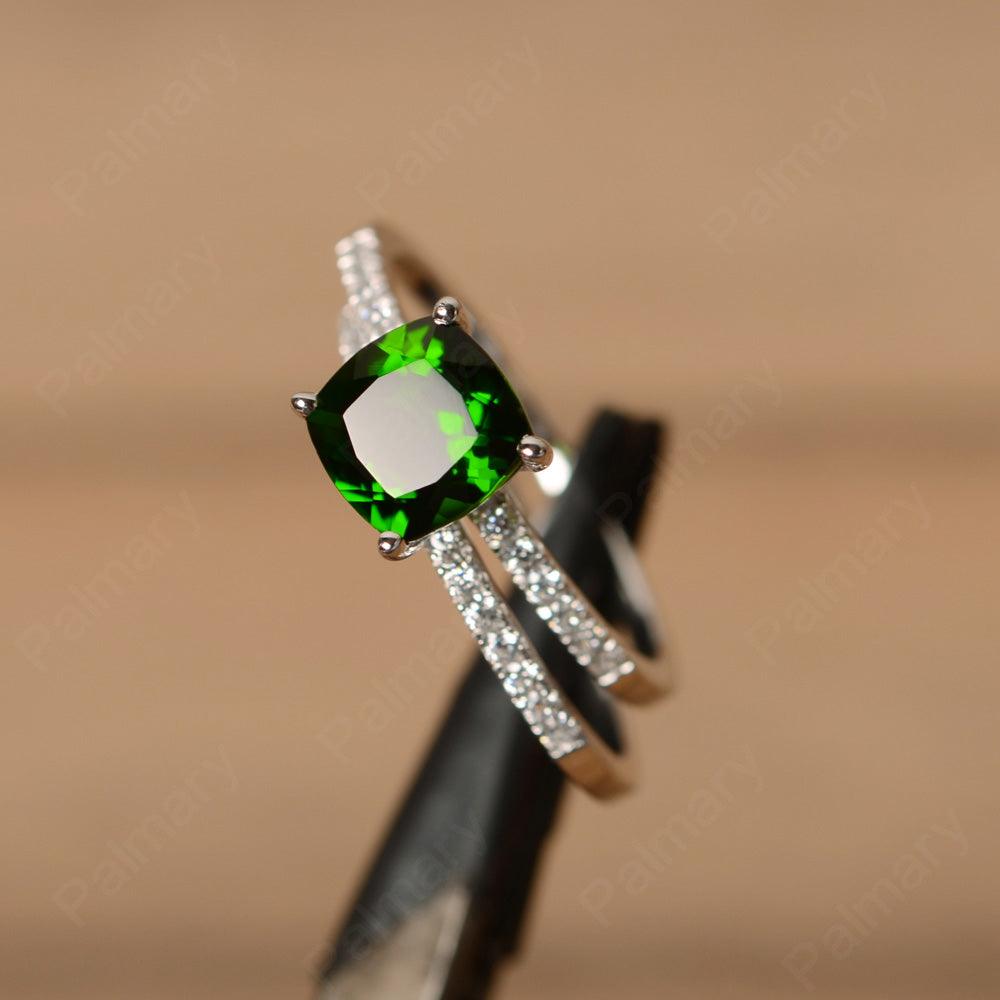 Cushion Cut Diopside Wedding Ring Set - Palmary