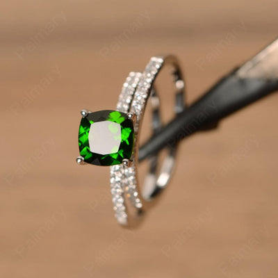 Cushion Cut Diopside Wedding Ring Set - Palmary