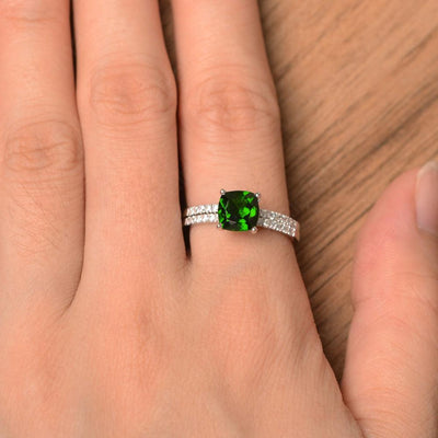 Cushion Cut Diopside Wedding Ring Set - Palmary