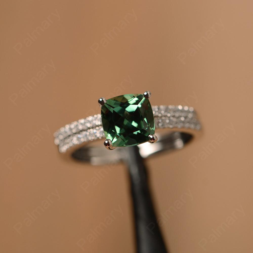 Cushion Cut Green Sapphire Wedding Ring Set - Palmary