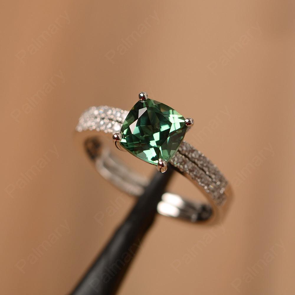 Cushion Cut Green Sapphire Wedding Ring Set - Palmary