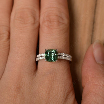 Cushion Cut Green Sapphire Wedding Ring Set - Palmary