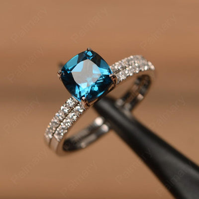 Cushion Cut London Blue Topaz Wedding Ring Set - Palmary