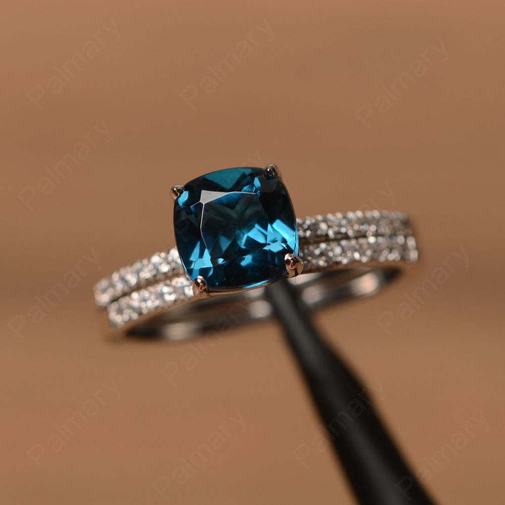 Cushion Cut London Blue Topaz Wedding Ring Set - Palmary