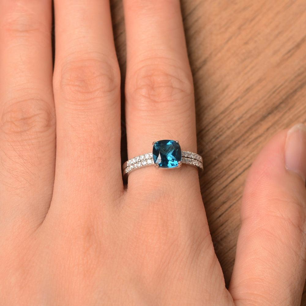 Cushion Cut London Blue Topaz Wedding Ring Set - Palmary