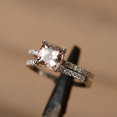 Cushion Cut Morganite Wedding Ring Set - Palmary