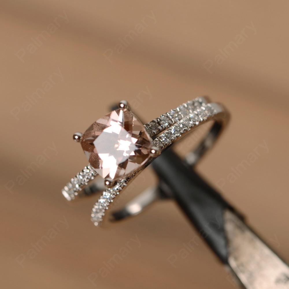 Cushion Cut Morganite Wedding Ring Set - Palmary