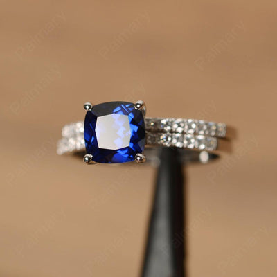 Cushion Cut Sapphire Wedding Ring Set - Palmary