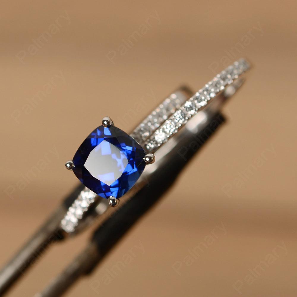 Cushion Cut Sapphire Wedding Ring Set - Palmary